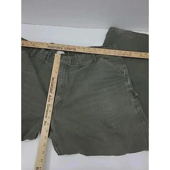 Vintage Carhartt Jeans Men's Size 46x31 Dungaree Green Duck Canvas Carpenter - Picture 3 of 5
